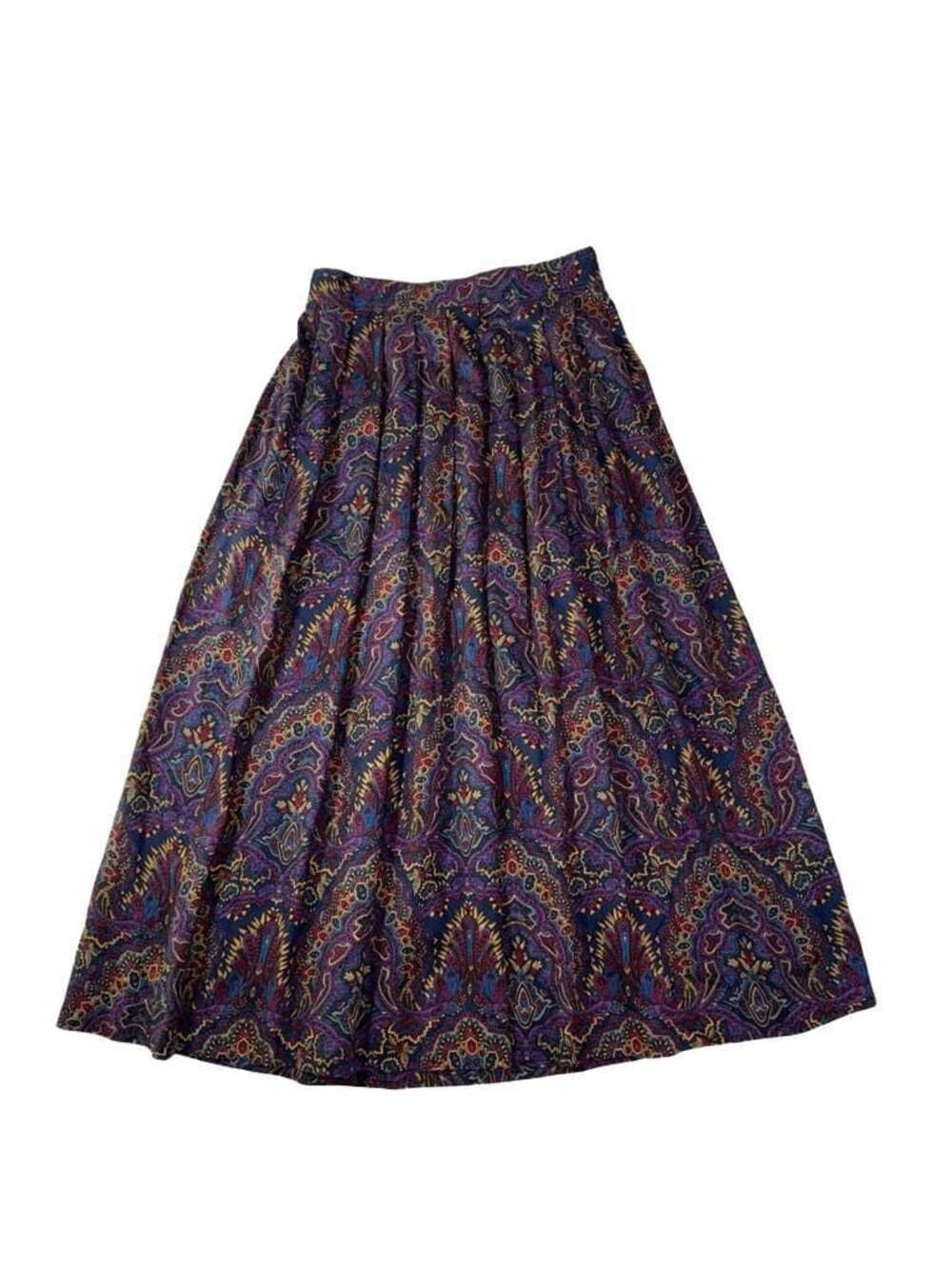 Segue Vintage 100% Rayon Purple Paisley Pleated Midi Skirt Size 6